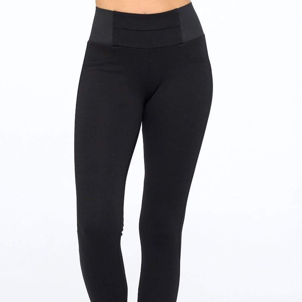 Black ponte leggings with band on sides. Size women’s small